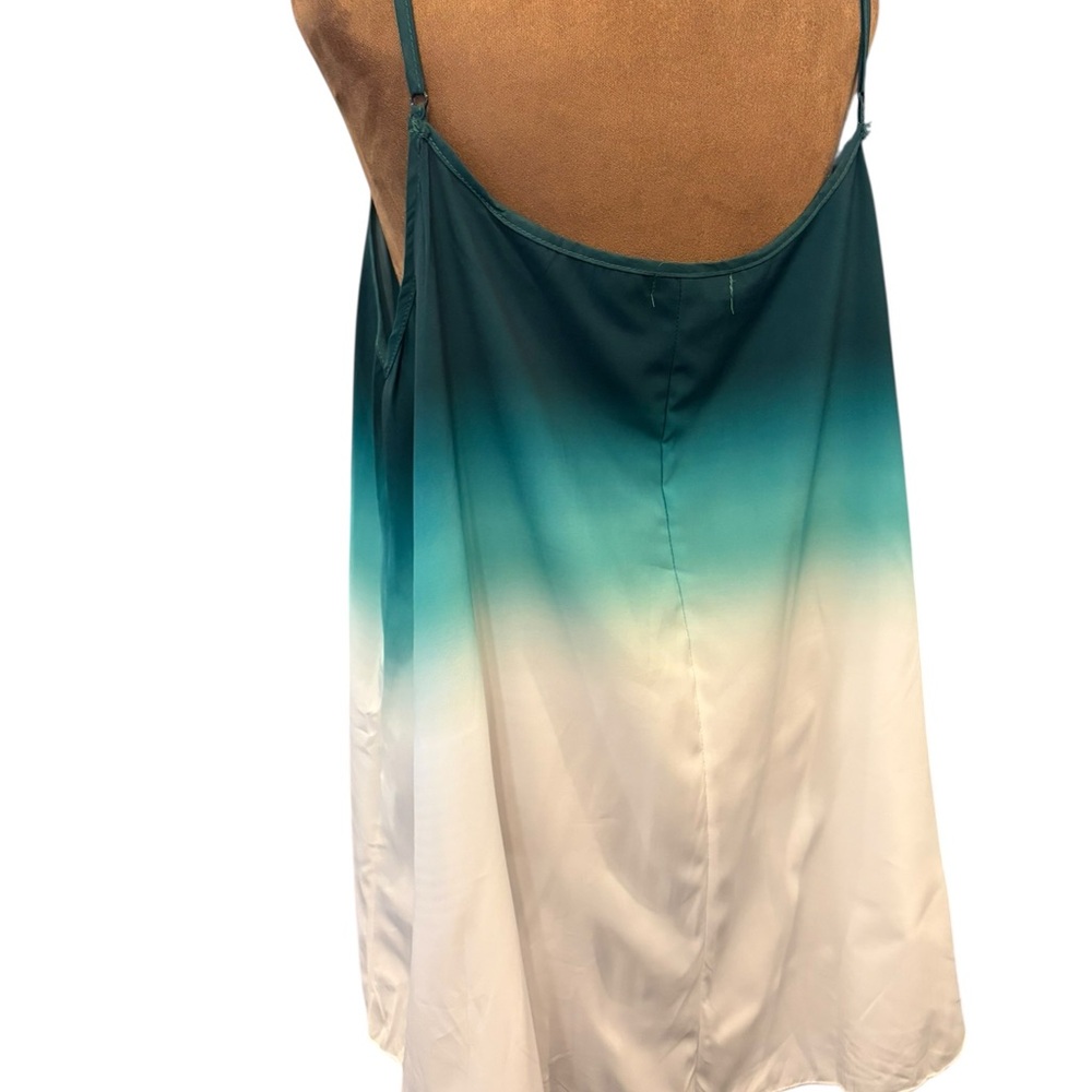 Hombre Green White Tank Top 3X Blouse Spaghetti Strap Pleated Summer Colorful - Picture 4 of 11